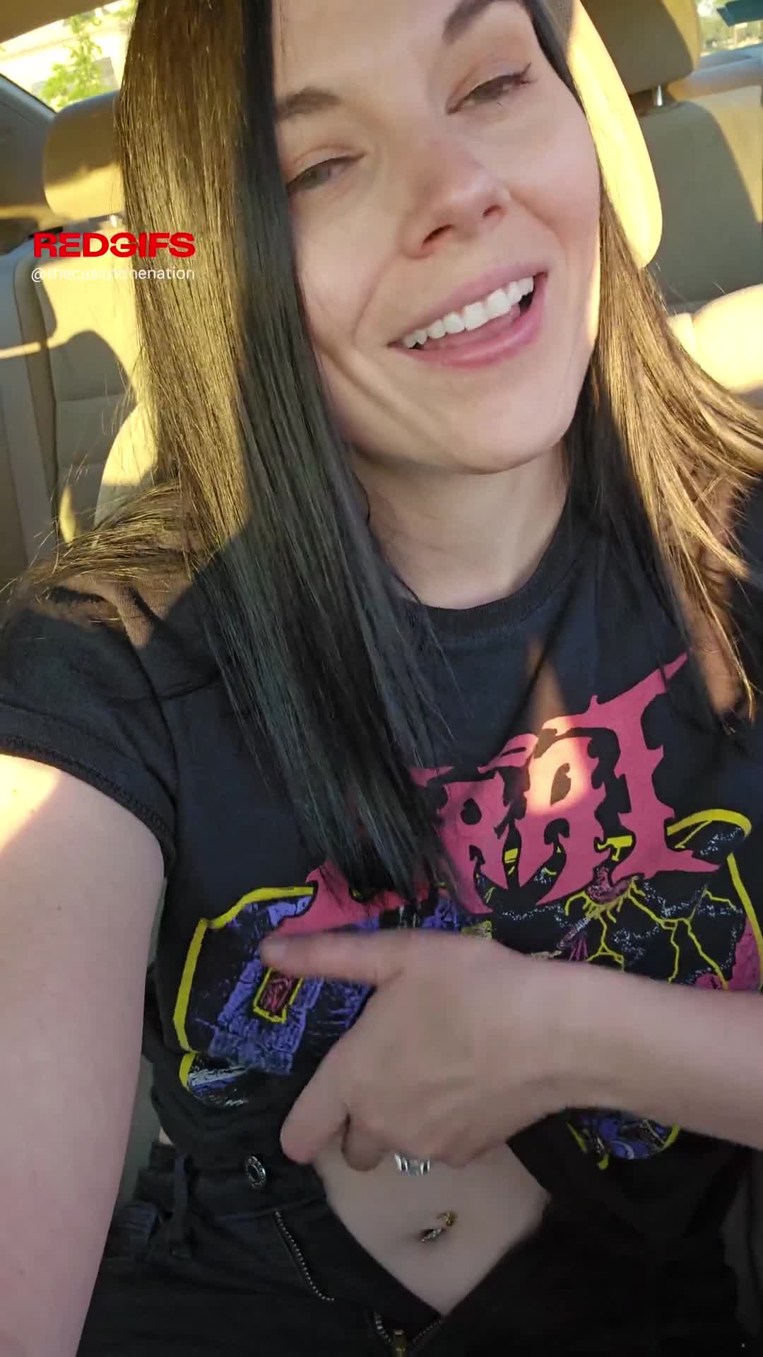 I love playing with my tits at the stoplight [GIF]