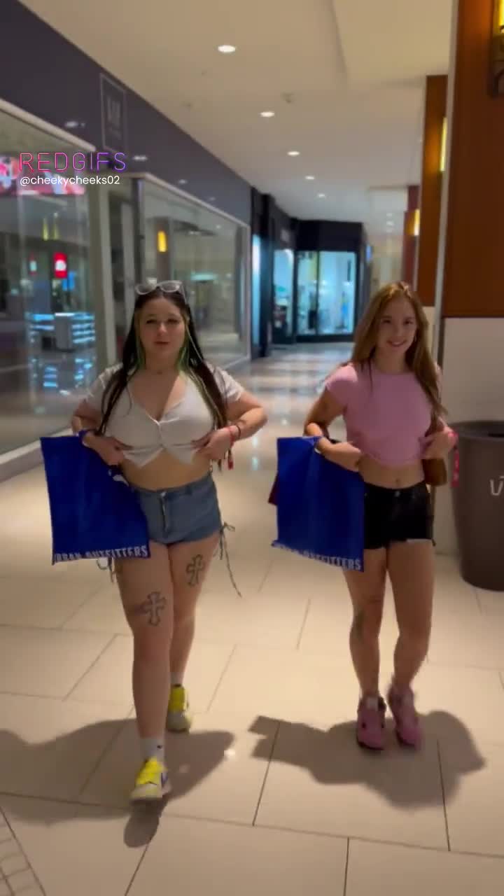 Showing off our tits at the mall